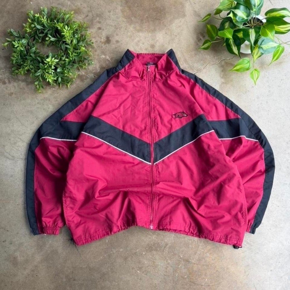 vintage starter Arkansas‎ razorbacks windbreaker jacket Red & black size XL boxy